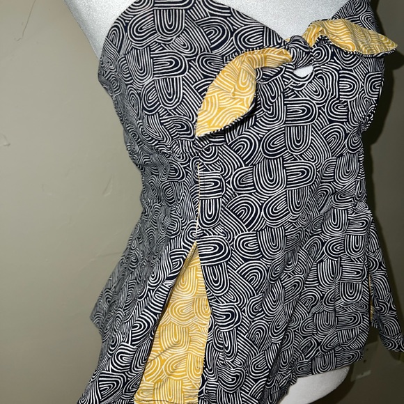 Odille Sweetheart Bow Tie Tank Top Womens 8 Anthropologie Peplum Pleats Side Zip - Picture 2 of 7